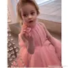 Pink High Low Flower Girls Dresses for Wedding and Party High Neck 3D Flowers Big Bow Toddler Pageant Dress Tulle Kids Prom Gowns193f