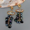 Dangle Earrings KKGEM 3.1'' Luxury Style Handmade For Women Natural Cultured Black Keshi Pearl Biwa Freshwater Stud