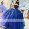 abiti de xv 15 anos Blu Quinceanera Abito Una Spalla Appliques Ball Gown Prom Sweet 16 Abito Personalizzato