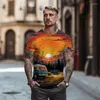 T-shirts voor heren Zomer 3D Landschap Afdrukken Patroon -shirt Straat Vrije tijd Oversized Mode Veelzijdige Ronde Kraag