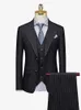 Men's Suits Deep Grey Stripe Men Set Blazer Vest Pant Wedding Groom Wear England Slim Fit Style Normal Businessman Daily Party Suit