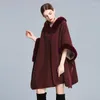 Women's Knits Hooded Autumn Winter Imitation Fur Collar Shawl Loose Lazy Style Woolen Women Cardigans Jacket