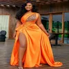 Aso Ebi Orange Beaded Crystals Evening Dresses with ribbon High Split Arabic 2021 african plus size one shoulder prom gown robe264j