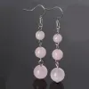 Natural Stone 6mm+8mm+10mm Earrings for Women Amethys Tiger Eye Rose Quartz Beads Dangle Long Lady Earrings Jewelry