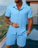 Men's Tracksuits 2023 Fashion Summer Style Casual Solid Color Stripe Suit Male HighQuality Cotton and Linen TwoPiece Set US Size 230721