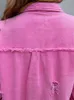 Jaqueta Feminina Buracos Jaqueta Jeans com Bordas Cruas Feminina Primavera Outono Camisa Jeancoat Casual Top Rosa-Vermelho Laranja Roxo Casaco Lady Coat 230721