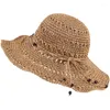 Szerokie brzegowe czapki słomkowe kapelusz żeńska letnia nadmorska wydrążona ręcznie tkana słoneczna składana słoneczna okręta przeciwsłoneczna moda na plaża duża okapa