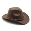 2023 NUEVO Suede Fedora Hat Cowboy Jazz Top Hats para Mujeres Hombres Fedoras Wide Brim Cap Viajes al aire libre Fieltro Caps Trilby Christmas Party Gift 6colors