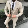 Fashionabla brudgummen smoking en knapp beige topplapel brudgummen bröllop män blazer middag fest dräkter jacka byxor väst tie234x