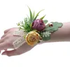 Dekorative Blumen Handgelenk Corsage Blumenset Hochzeit Rose Seidenband Braut Hand Armband Armband Party Dekor