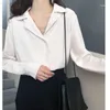 Women's Blouses 2023 Autumn Blouse Women V-Neck Vintage Long Sleeve Black Chiffon Versatile Loose Professional Shirt Top Clothing