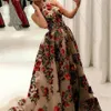 New Strapless Embroidered Sequin Floral Evening Dress Jewel Neck Split Champagne Sexy Formal Prom Evening Gowns With Detachable Tr283f