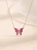 2023 من المألوف الأوروبي والأميركي S925 Sterling Silver Pink Butterfly Necklace قلادة متميزة متعددة الاستخدامات