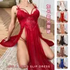 Indumenti da notte da donna Pigiama di grandi dimensioni Summer Red Mesh Lace Slip Lingerie Dress Homewear Reggiseno sexy Perizoma Camicia da notte Abbigliamento da notte per le donne