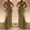 Shiny Sparkle Sequined Evening Dresses Pageant Formal Red Carpet Gowns Sexy Off Shoulder Side Split Arabic A Line Prom Gowns Party2239