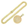 Hip Hop Rapper Ciondolo con diamanti lucidi da uomo Collana in oro Iced out Ciondolo cerchio girasole micro-inserto gioielli in zircone pieno night club punk 50cm Catena cubana Miami 1558