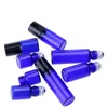 1ml 2ml 3ml 5ml parfüm rulosu Cam şişe mavisi üzerinde metal bilyalı silindir mini esansiyel yağ şişeleri