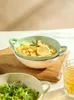 Tallrikar retro hand-pinching oregelbunden dubbelörskål keramisk soppa högklassig fruktsallad hushållsmiddagsplatta
