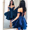 Navy Blue Homecoming Dresses A Line Off the Shoulder Tiers Real Pos Short Lady Party Dress Custom Sweet 16 Graduation Dress Lac209a