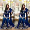 Luxe Arabe Islamique Robes De Soirée Jewel Cou Broderie Cristal Perlé Bleu Royal Longue Formelle Dubaï Abaya Robe De Soirée De Bal Gow272F