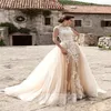 Champagne 3D Dentelle Robes De Mariée De Plage Avec Train Détachable Applique Sheer Voir À Travers Jupe Robe De Mariée Sirène Plus La Taille Bri209C