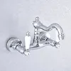 Kitchen Faucets Chrome Brass Dual Handle Hole Wall Mounted Swivel Spout Sink Faucet Bathroom Basin Cold Water Taps Dsf774
