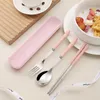 Dinnerware Sets Portable Wheat Straw Stainless Steel Cutlery Set Chopsticks Spoons Forks Travel Cafeteria Tableware Gifts Table