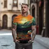 T-shirts voor heren Zomer 3D Landschap Afdrukken Patroon -shirt Straat Vrije tijd Oversized Mode Veelzijdige Ronde Kraag