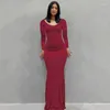 Casual Dresses Sexy Women Long Sleeve Gowns Low Cut Y2K Clothes Club Birthday Party Streetwear Holiday Elegant Outfits Bodycon Maxi