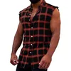 Mannen Tank Tops Zomer Mode Casual Plaid Print Mouwloos T-shirt Vest Gesp Schuren Koreaanse Stijl Heren Strand 230721