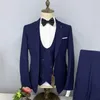 Costumes pour hommes 3 pièces ensemble veste pantalon gilet 2023 bleu Royal formel mariage Slim Fit haut de gamme lin marié smoking