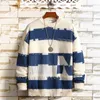 Herrenpullover Herbst Herren Mode Strickwaren Top Kontrastfarbe Streifen Loch Lässiger Pullover Strickpullover Vintage Jersey Weihnachtspullover