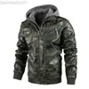 Heren lederen kunstleer heren leren jassen met capuchon camouflage casual leren jassen nieuwe mannelijke straatkleding motorfiets lederen jassen hoed afneembaar 4XL L230721