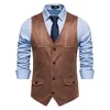 Jaquetas vintage café camurça couro terno colete masculino 2023 marca sem mangas casual ocidental colete colete masculino festa gilet traje homme xxl