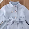 Coat 2023 Hösten Autumn 12m-5y Toddler Kid Baby Girl Double Breasted Bow Belt Flower Button Trench Långärmning Vindbrytare