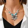 Pendant Necklaces Bohemian Turquoise Love Heart For Women Ethnic Flower Pendants Statement Girls Party Jewelry Decoration