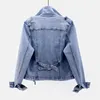 Vestes pour femmes Élasticité Court Denim Femmes Outwear Vintage Bleu Mince Costume Col À Manches Longues Jeans Veste Manteau Femme Chaquetas Mujer