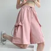 Damskie szorty Summer Pink Dripstring High talia Women 2023 Casual Loose Big Pockets Style Street Schuń