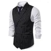 Men's Vests Tide Striped Suit Vest For Men Double Breasted Business Wedding Waistcoat Clothing Mens Slim Uniform