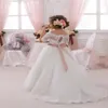 Милое нежное кружевное миниатюрное платье с цветочным узором для девочек, тюлевое платье для свадебной вечеринки на спине с атласным поясом CH005292z