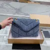 2024 Denim Loulou Puffer Luxurys Designers Bolsas de Ombro 30cm 9A Qualidade Mulher Moda Bolsas Messenger Crossbody Senhoras Cadeia de Ouro Totes Bolsa