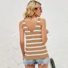 Camisetas sin mangas para mujer, chaleco de playa a la moda Sexy, camiseta sin mangas para mujer con cuello en V a rayas, camiseta ajustada de punto para mujer, camisola corta sin mangas