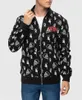 Herrjackor FashionSpark Full Print Skull Graffiti Bomber Jacket Casual Varsity Flight Windbreaker Zip-Up Tracksuit Streetwear Coat