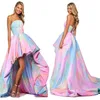 2023 Robes de soirée hors épaule à lacets satin formelle robe de bal robe de soirée haut bas dos nu tribunal train sexy sur mesure femmes 246O