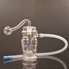 Unique Glass Oil Burner Bong Smoking Pipe 10mm Joint Dab Rig Bong Birdcage Perc Fourfold Skull Head Smoking Water Pipe with 10mm Male Glass Oil Burner Pipe and Hose