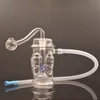 Unik glasolja brännare bong rökrör 10 mm fog dab rigg bong fågelbur perc fyrfaldig skalle huvudrökning vatten rör med 10 mm manlig glasoljebrännare rör och slang