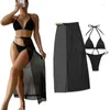 Damen-Bademode, 3-teilig, geteilte Badeanzüge für Damen, Schnür-Badeanzug mit Überzug, rückenfreies Damen-Bikini-Set mit Neckholder