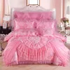 Conjunto de roupa de cama de casamento de renda rosa vermelho luxo king queen size conjunto de cama princesa jacquard bordado cetim capa de edredom colcha lençol237O