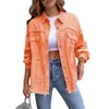 Women's Jackets Holes Raw-edges Denim Jacket Women Spring Autumn Shirt Style Jeancoat Casual Top Rose-Red Orange Purple Outerwear Lady Coat 230721