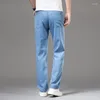 Heren Jeans Klassieke Stijl Zomer Dunne Losse Rechte Business Casual Lichtblauw Stretch Ijs Zijde Broek Denim Broek Mannelijke Merk